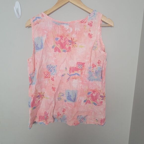 STAMP Pink Linen Sleeveless Abstract Floral Tank  Blouse Small - Picture 4 of 4